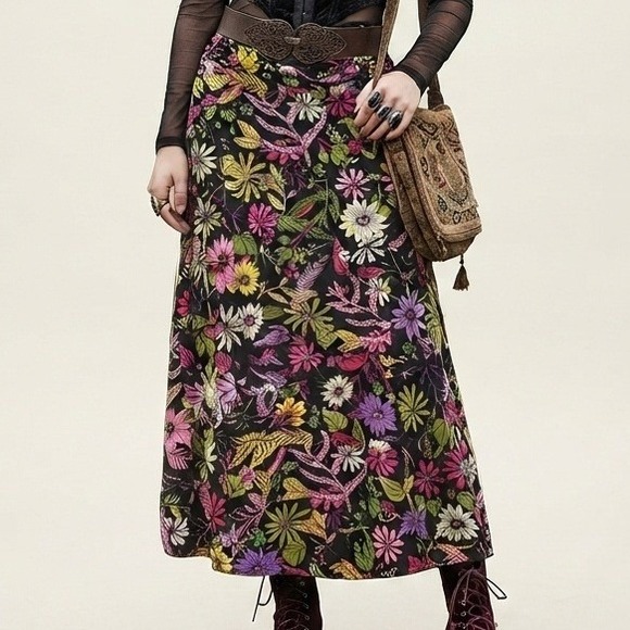 LuLaRoe Dresses & Skirts - floral Maxi Skirt Black XL stretch whimsigoth fairy grunge boho botanical hippie